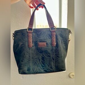 Tignanello Leather Shoulder Bag Handbag Purse Dark Green / Brown